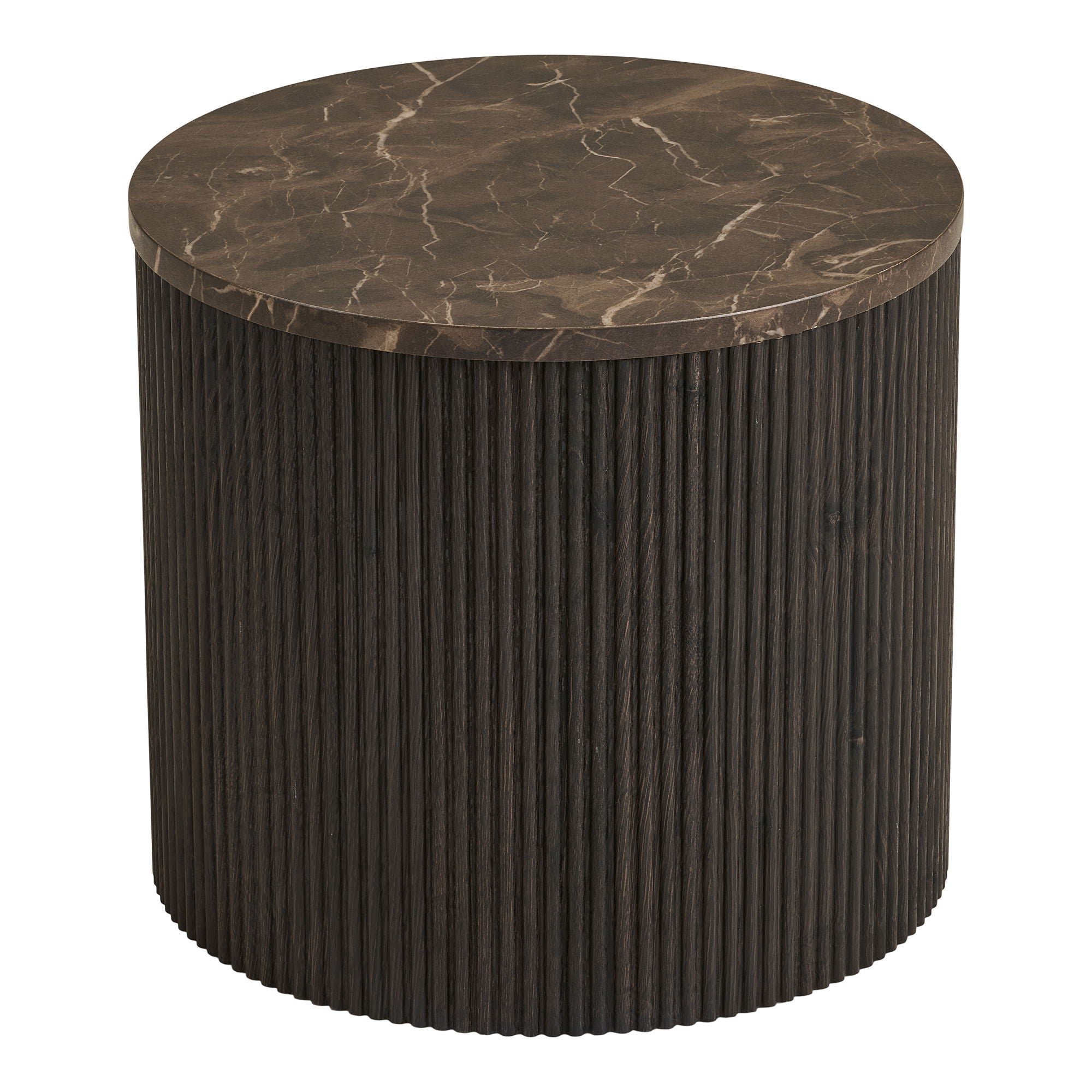 House Nordic Rota bijzettafel rond Ø45 cm met donkerbruine marmerlook MDF, luxe hotelchique uitstraling bij bank of bed